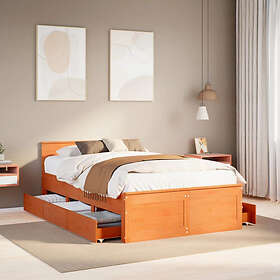 vidaXL Sängram utan madrass med huvudgavel brun 120x200 cm massiv furu