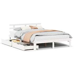 vidaXL Sängram med lådor vit 150x200 cm massiv furu