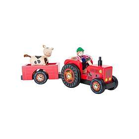 Small Foot Wooden Tractor with Trailer Red and Trailer Red and Play Figures