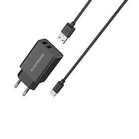 Riversong Väggladdare 2x USB 12W med USB/USB-C Kabel