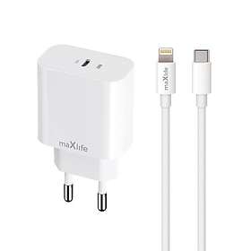 Maxlife Väggladdare USB-C 20W med Lightning Kabel PD QC