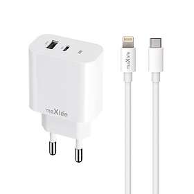 Maxlife Väggladdare USB/USB-C 20W med Lightning Kabel PD QC