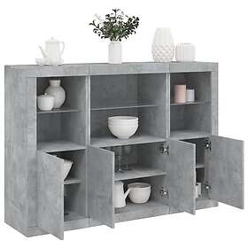 vidaXL Skjenke med LED-belysning 3 stk betonggrå konstruert tre 819658