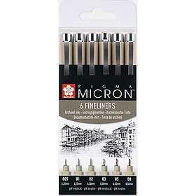 Sakura Pigma Micron Wallet Fineliners Black 6-pack