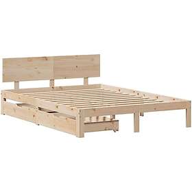 vidaXL Sängram med lådor 150x200 cm massiv furu