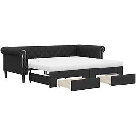 vidaXL Dagbädd utdragbar med lådor svart 90x200 cm konstläder