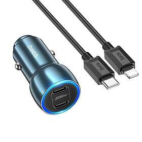 Hoco Billaddare 40W 2xUSB-C Kabel USB-C Till Lightning Safirblå