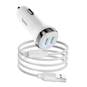 Hoco Billaddare 2xUSB-A Kabel USB-A Till Micro-USB 2,4A Vit