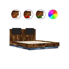 vidaXL Sängram med huvudgavel och LED rökfärgad ek 120x190 cm