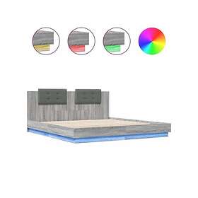 vidaXL Sängram med huvudgavel och LEDs grå sonoma 160x200 cm