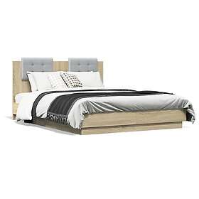 vidaXL Bed Frame with headboard and LEDs sonoma oak 135x190 cm