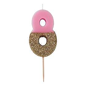 Tårtljus Siffra Ljusrosa/Guldglitter Siffra 8