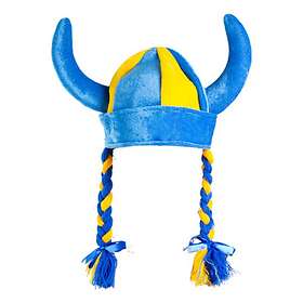 Vikingahjälm Blå/Gul med Flätor