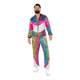 80-tals Träningsdress Neon Leopard Maskeraddräkt Large