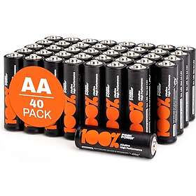 100% PeakPower Alkaliska AA- batteri 40-pack| PeakPower |15A/LR6 1,5V batteri Lång livslängd, högre effektivitet och daglig användning