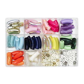 Bamboo Curved beads colourful 60 tubpärlor 35x10 mm och 100 spacers Ø:10mm