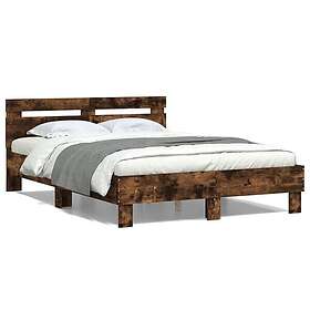 vidaXL Sängram med huvudgavel rökfärgad ek 135x190 cm konstruerat trä