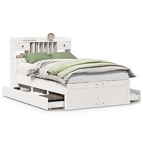 vidaXL Säng med bokhylla utan madrass vit 135x190cm massiv furu