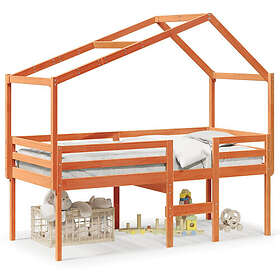 vidaXL Hög säng med tak vaxad brun 90x200 cm massiv furu