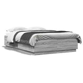 vidaXL Sängram med LEDs grå sonoma 140x200 cm konstruerad trä