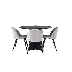 Venture Design Bootcut Round & Velvet matgrupp Grå/svart 4 stolar & bord 110 cm