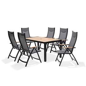 Lifestyle Garden Panama matgrupp Teak/svart 6 positionsstolar & bord 160x90 cm