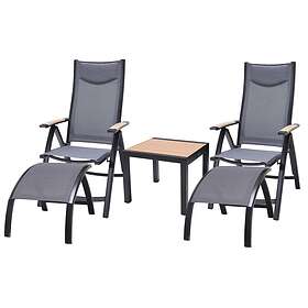 Lifestyle Garden Panama caféset Svart/grå/trälook 2 positionsstolar, 2 fotpallar