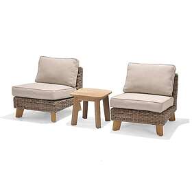 Lifestyle Garden Bahamas caféset Teak/natur med beige dyna 2 mittdelar & sidobord 50x50 cm