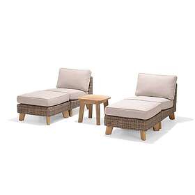 Lifestyle Garden Bahamas caféset Teak/natur med beige dyna 2 mittdelar, 2 fotpallar & sidobord 50x50 cm