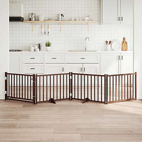 vidaXL Hundgrind med dörr vikbar 4 paneler brun 320 cm massivt granträ