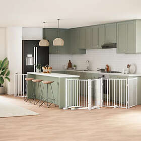 vidaXL Hundgrind med dörr vikbar 8 paneler vit 640 cm poppel