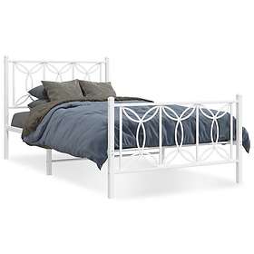 vidaXL Sängram med huvudgavel och fotgavel vit metall 107x203 cm