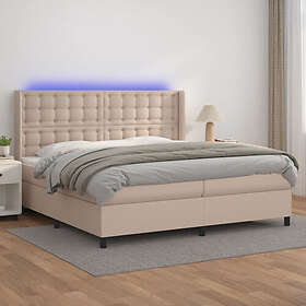 vidaXL Ramsäng med bäddmadrass & LED cappuccino 200x200 cm konstläder