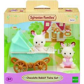 Sylvanian Families Playset Chocolate Bunny Twins and Double Stroller