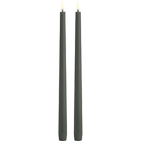 Uyuni Lighting LED Taper Candle, Olive Green, Smooth, 2,3x32 cm 2pack