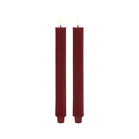 Uyuni Lighting LED Taper Candle Grooved, Wine red, Smooth, 2pack, 3,2x25,5