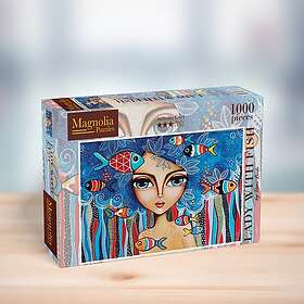 Damen med fisk 1000 bitar