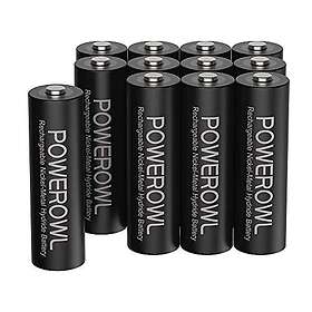 POWEROWL Laddningsbara AA-Batterier, 2800mAh AA-batterier med Hög Kapacitet 1,2V NiMH Låg Självurladdning (12 Stycken)