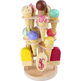 Small Foot Wooden Play Food Ice Creams on Movable Ice Cream Stand 16dlg.