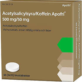 Apofri Acetylsalicylsyra/Koffein , brustablett 500 mg/50 mg, 3 X 20 st