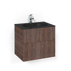 Macro Design Crown Line/push-open Servantskap 2-skuff med Glasservant Brun ask 60cm Glass Edge Svart