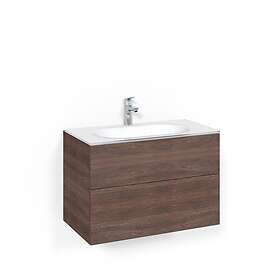 Macro Design Crown Plain/push-open Servantskap 2-skuff med Glasservant Brun ask 80cm Glass Edge Svart