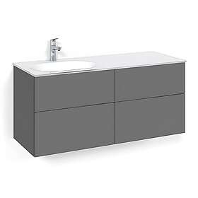 Macro Design Crown Servantskap 4-skuff med Venstre Glasservant 120cm Antrasitt Plain/push-open Glass Edge Hvit