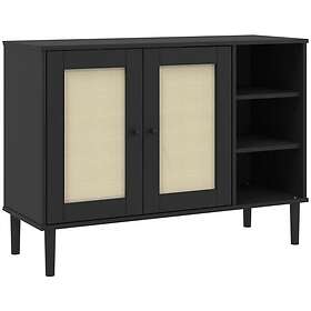 vidaXL Sidobord SENJA rottinglook svart 112x40x80 cm massiv furu