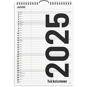 Familjekalender 2025 A4 Black and white 2 kolumner Burde