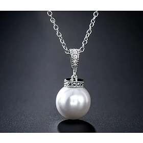 Celine Estelle Silverhalsband med Vitguld, Sötvattenpärla och CZ 40+5 cm