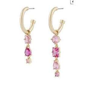 Snö Of Sweden Ellie oval pendant ear Gold mix fuchsia