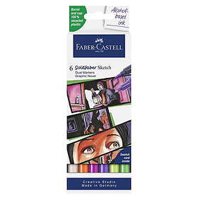 Faber-Castell Sketch Marker Graphic Novel, 6 tuschpennor med dubbelspets