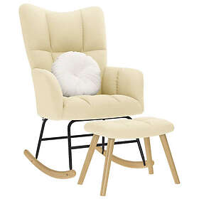 vidaXL Gungstol med fotpall gräddvit tyg