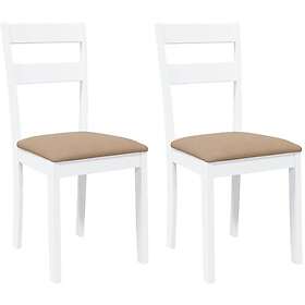 vidaXL Matstolar med dynor 2 st, vit, massivt trä, gummi